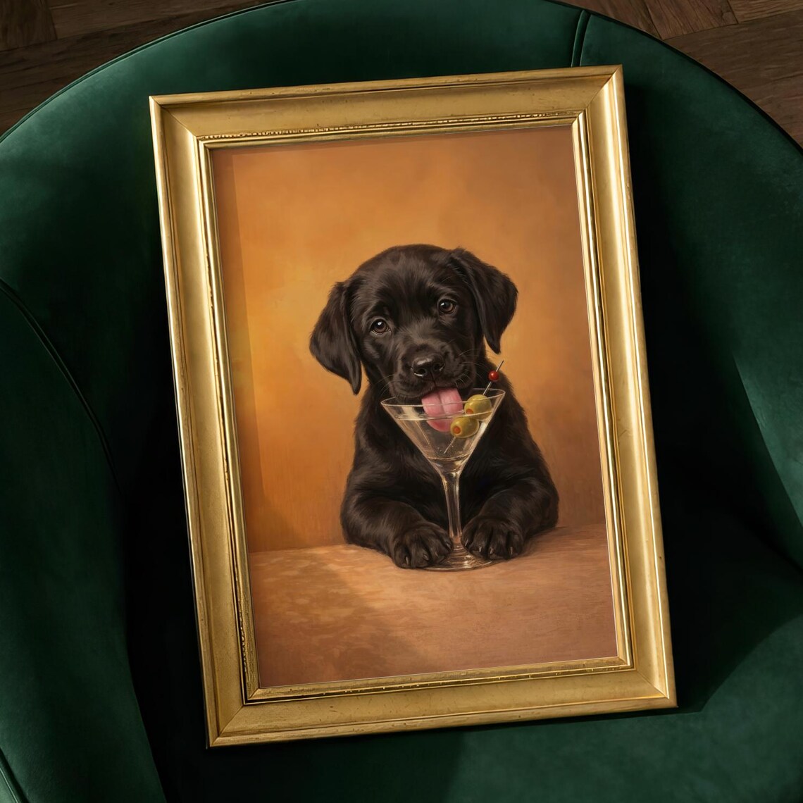 Black Labrador Martini, Funny Vintage Bar Cart Decor