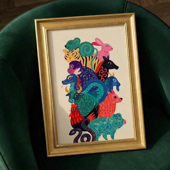 Chinese Zodiac Signs, Kitsch Animal Pattern