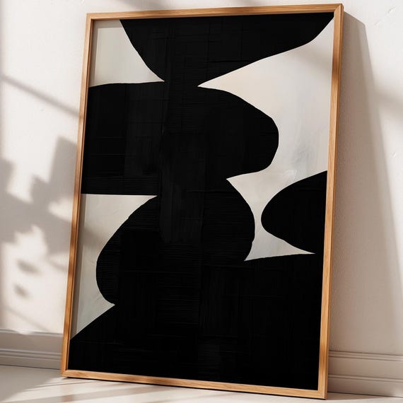 Black And White Abstract Wall Print Minimalist Geometric Art Painting Modern Bw Decor Poster For Loft Living Room Joan Mir Style
