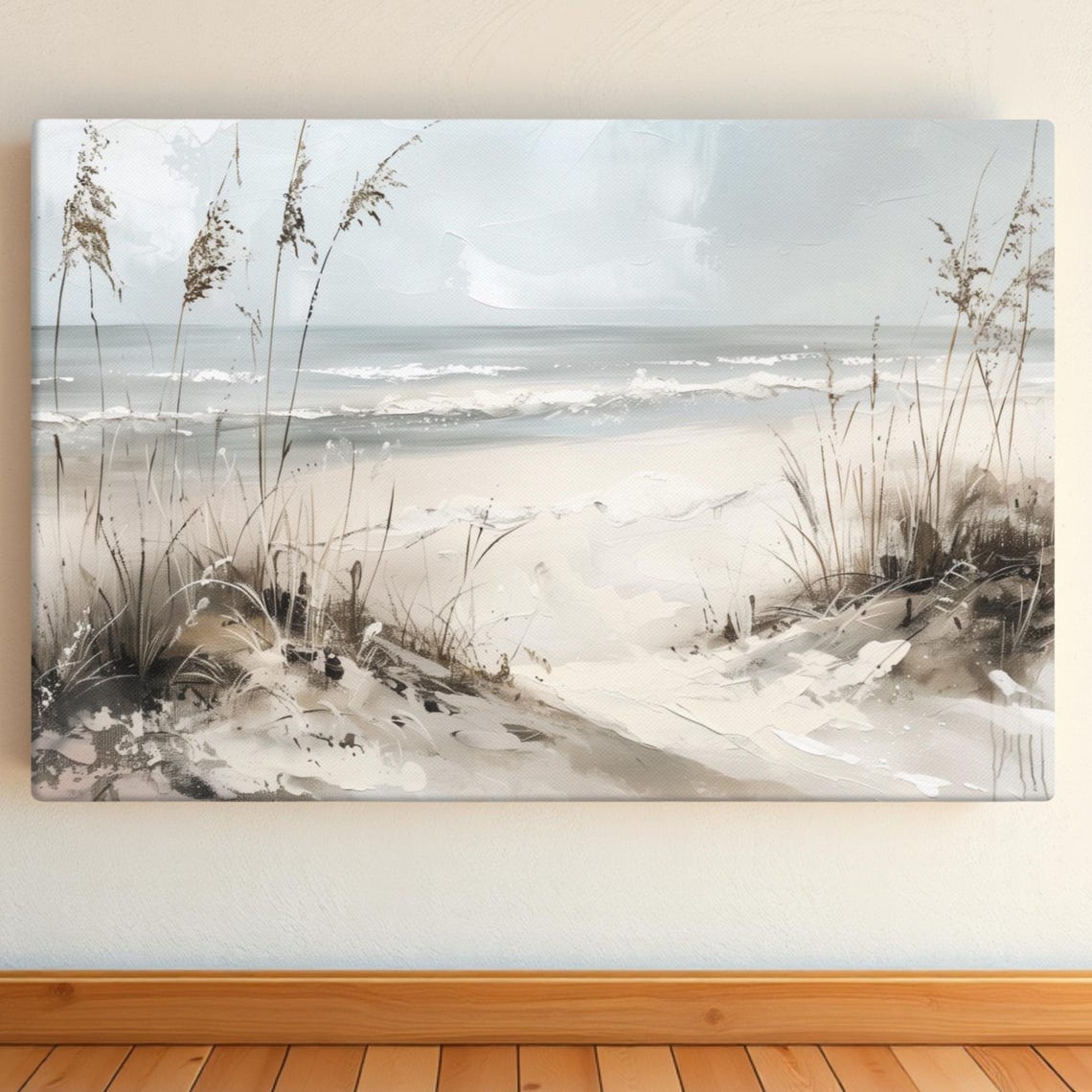 Seaside Dune Grass Ocean Beach Neutral Soft Painterly Wall Art Canvas