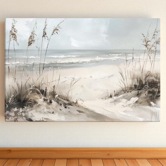 Seaside Dune Grass Ocean Beach Neutral Soft Painterly Wall Art Canvas