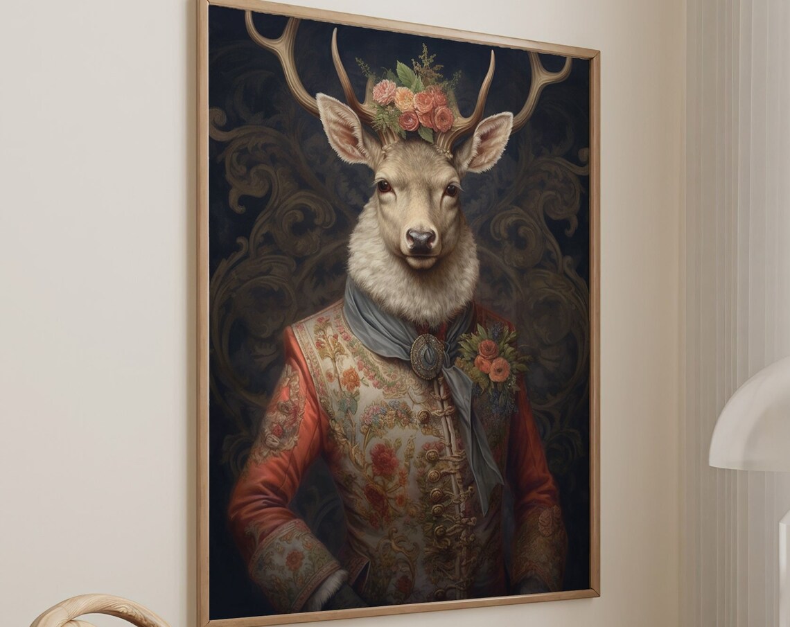 Stag Royal Portrait Brocade Coat Vintage Deer Costume Poster