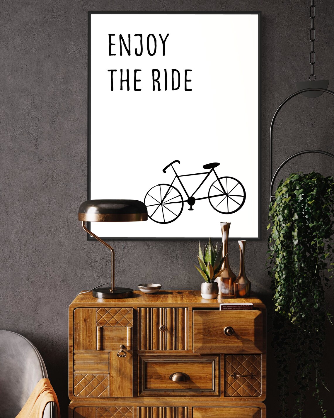 Enjoy The Ride Bicycle Line Drawing Minimalist Black White Quote Poster - Image 3
