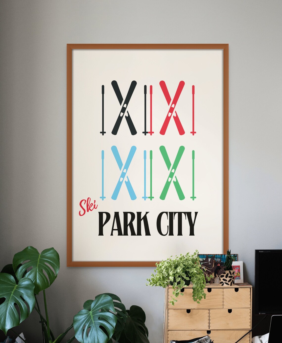 Ski Park City Colorful Crossed Skis Retro Winter Sports Travel Poster - Image 3