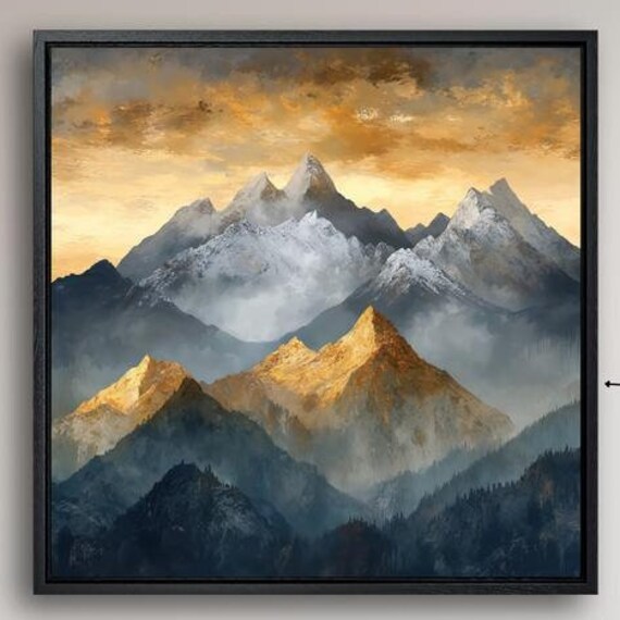 Majestic Mountain Landscape Framed Wall Art Serene Nature Painting Print Bedroom Wall Decor Dramatic Scenery Poster Ready To Hang