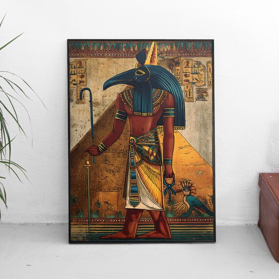 Horus Falcon God Egyptian Poster with Hieroglyphic Papyrus Background Art