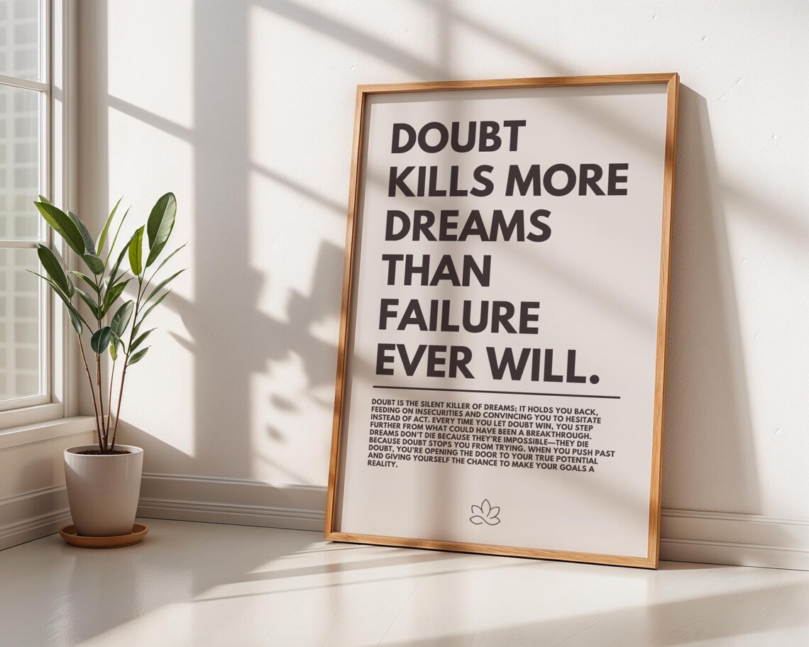 Motivational Doubt Ends Dreams Poster, Minimalist Decor - Image 3