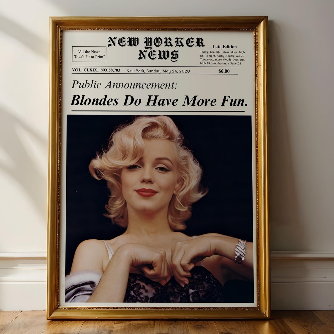 Marilyn Monroe Blondes Do Have More Fun Retro Newspaper Art Print