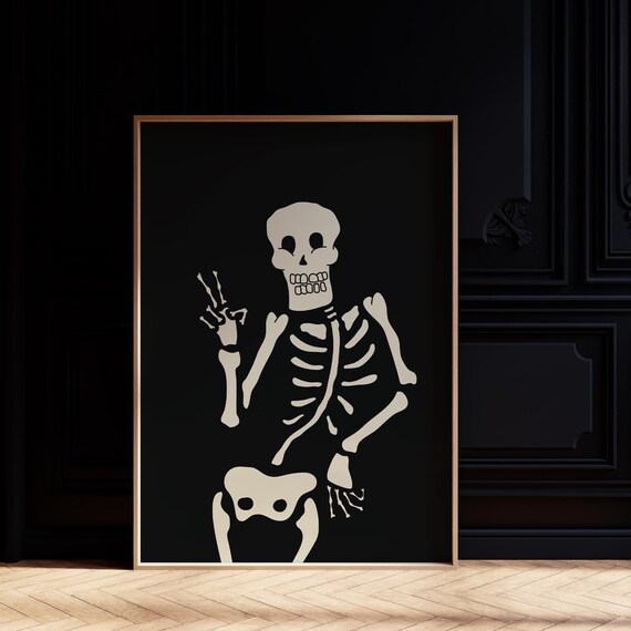 Skeleton Peace Sign Black Gothic Cool Halloween Wall Art Poster