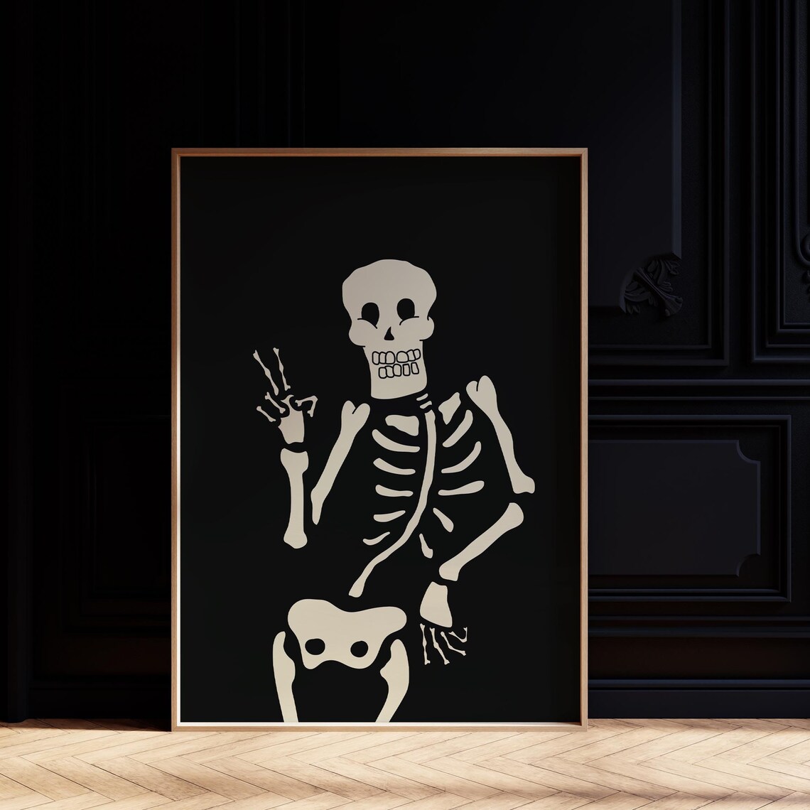 Skeleton Peace Sign Black Gothic Cool Halloween Wall Art Poster