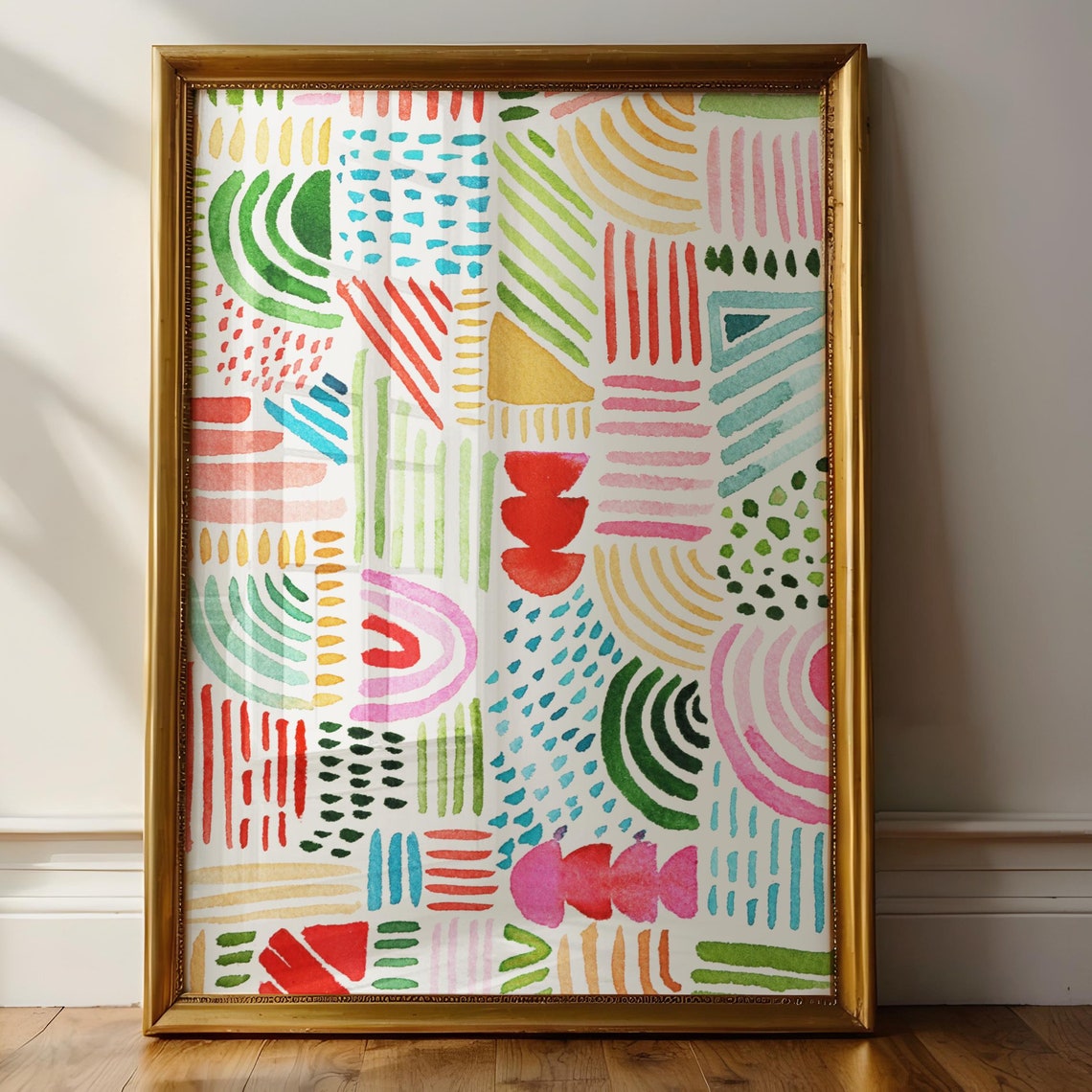 Colorful Geometric Watercolor Pattern Eclectic Wall Art Poster