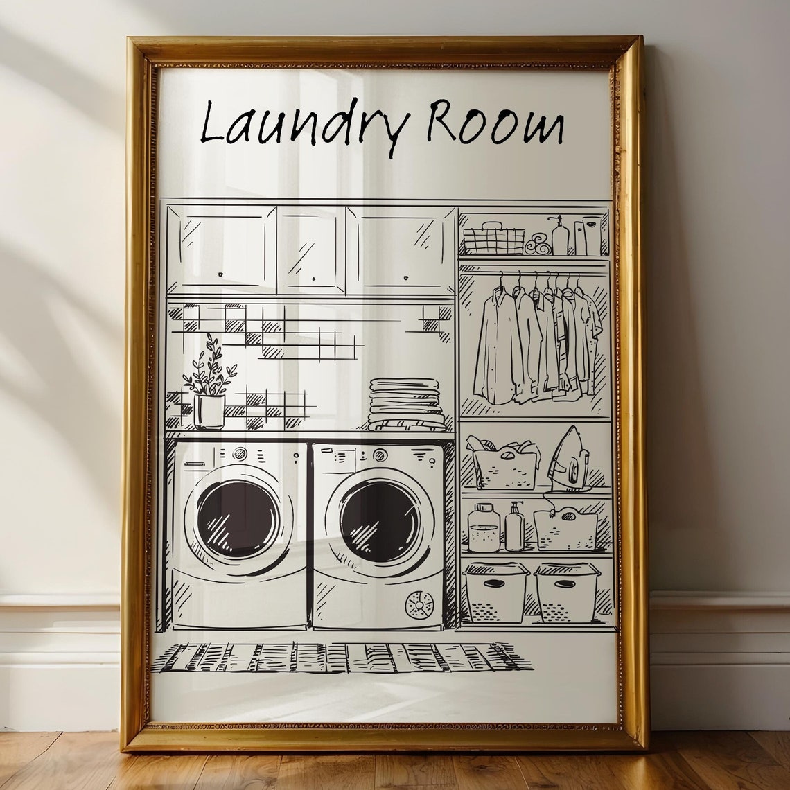 Laundry Room Washer Dryer Line Drawing Utility Room Wall Art