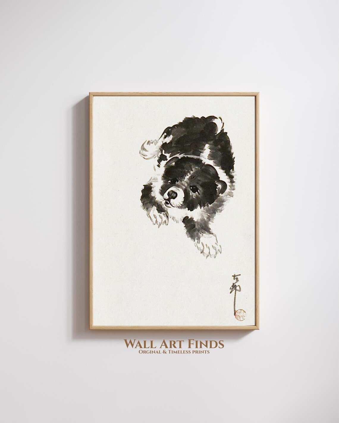 Ohara Koson Puppy Japanese Ink Wash Sumi-e Dog Portrait Art Poster