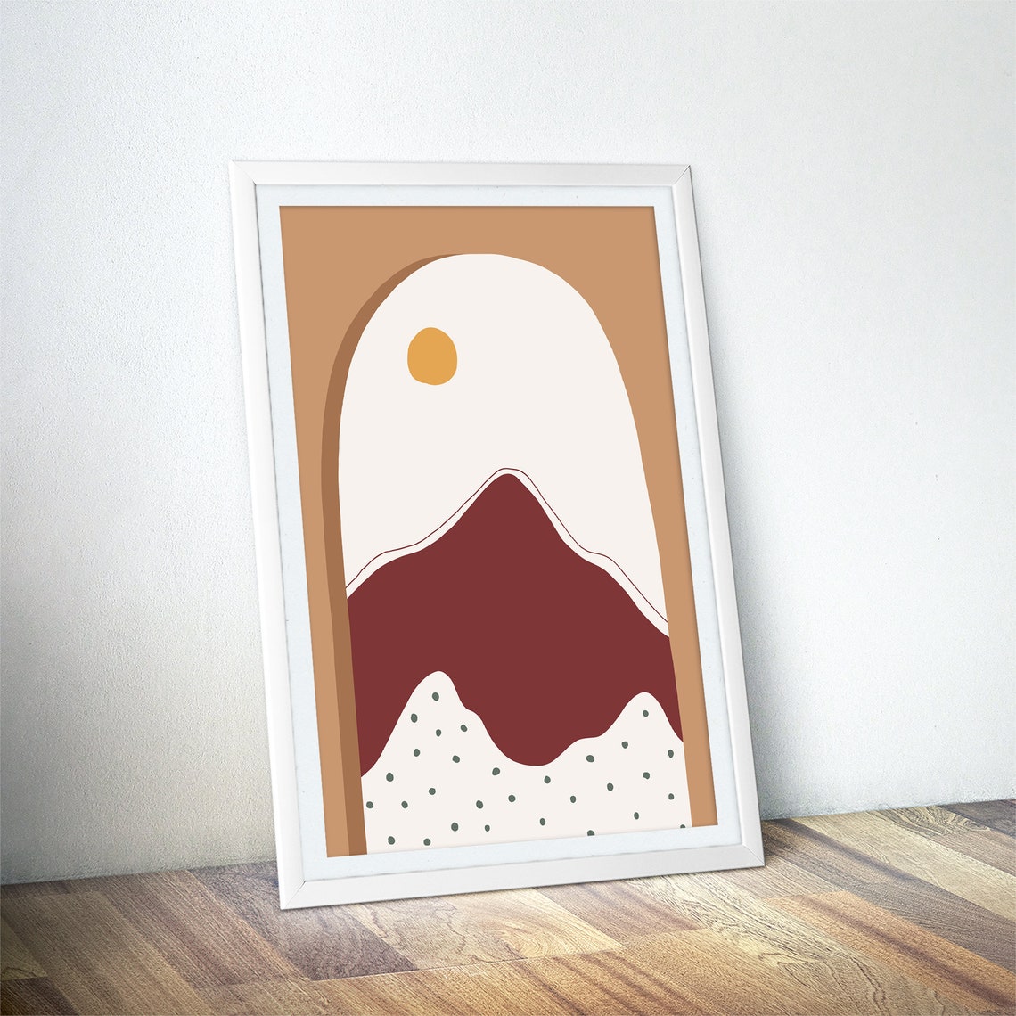 Mustard Sun Over Burgundy Peak White Arch Modern Mountain Poster - Image 4