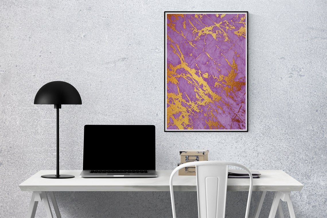 Violet Marble Bold Gold Diagonal Veins Glam Abstract Art Poster - Image 2