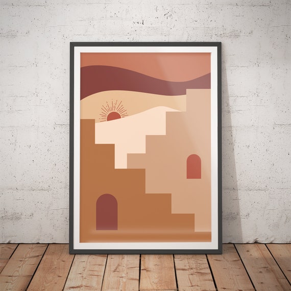Abstract Landscape Art No 24 Mid Century Poster Above Bed Art Boho Sun Poster Retro Sun Art Moon Poster