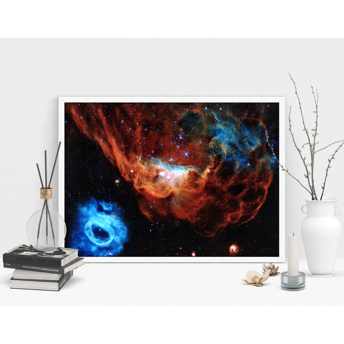 Giant Red Nebula With Blue Ring Nebula Deep Space Art Poster - Image 3