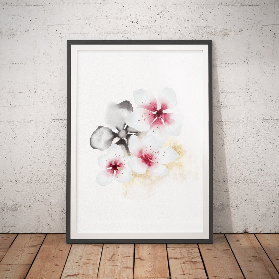 White and Pink Plum Blossoms Delicate Japanese Watercolor Poster
