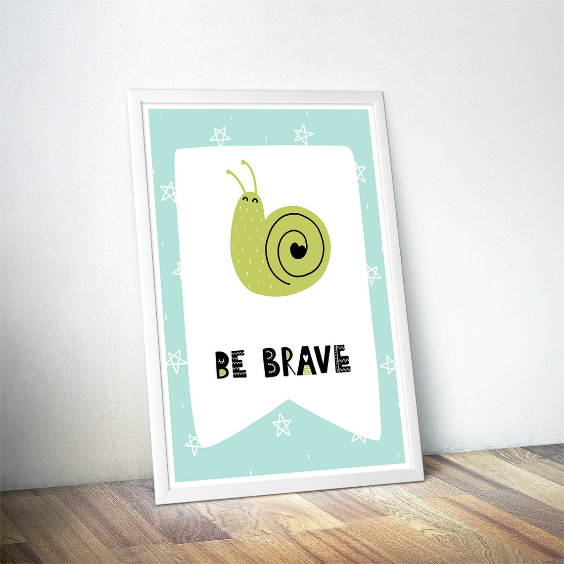 Be Brave Cute Snail Nursery Poster Mint Teal Baby Room Playroom Decor - Image 4