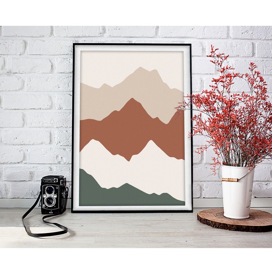 Layered Mountain Peaks in Neutral Tones Minimalist Wall Poster - Image 2