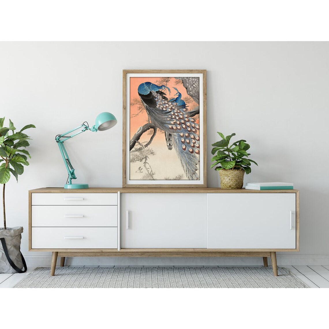 Two Peacocks on Tree Branch, Vintage Art Print - Image 3