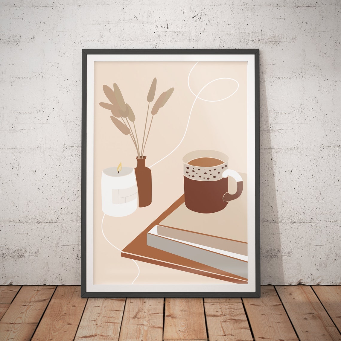 Cozy Coffee Corner with Candle Books and Mug Still Life Poster