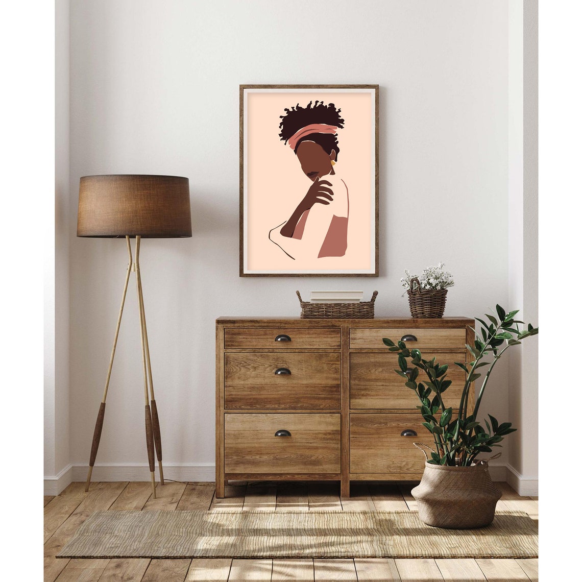 Black Woman with Pink Headband and Afro Minimalist Art Poster - Image 2
