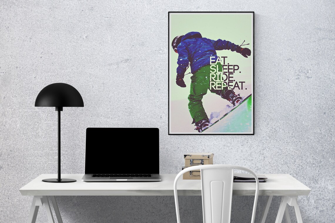 Snowboarding Eat Sleep Ride Repeat Art Print - Image 2