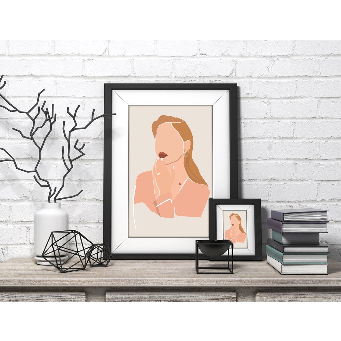 Faceless Blonde Woman Chin Rest Blush Tones Poster for Modern Home Decor - Image 4