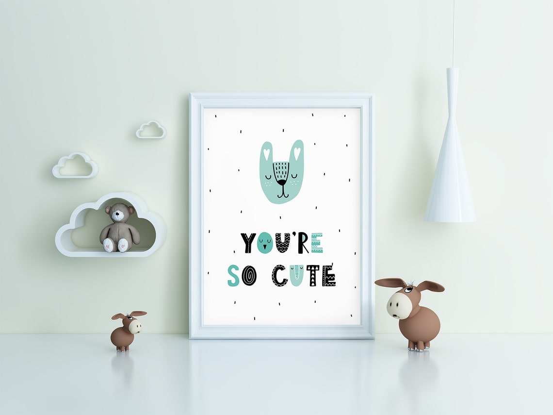 You Are So Cute Smiling Bunny Mint Green Nursery Quote Poster - Image 3