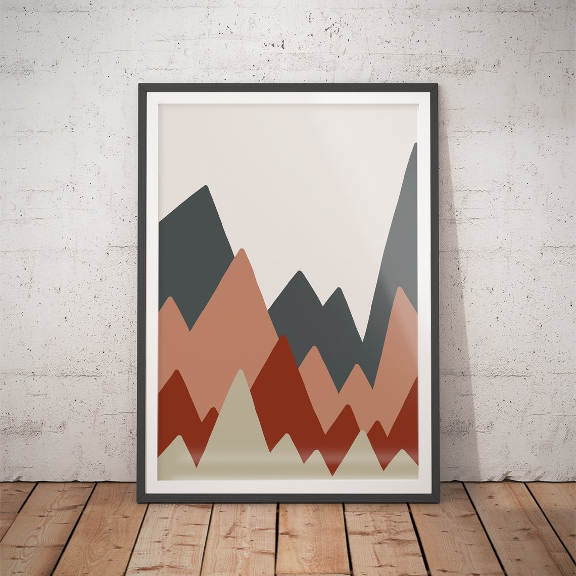 Rust Terracotta Gray Layered Peaks Geometric Mountain Range Poster