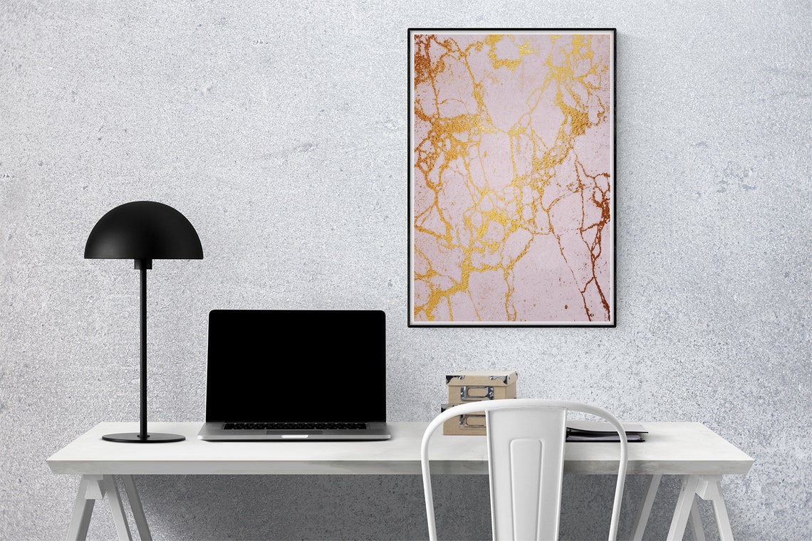 Blush Pink Marble Fine Gold Web Vein Delicate Glam Art Poster - Image 2