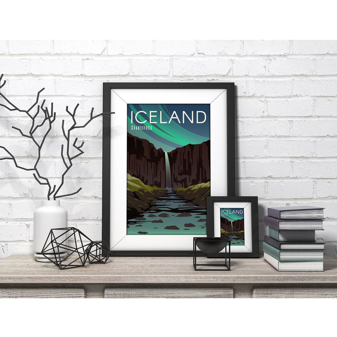 Iceland Svartifoss Waterfall Aurora Northern Lights Travel Poster - Image 4
