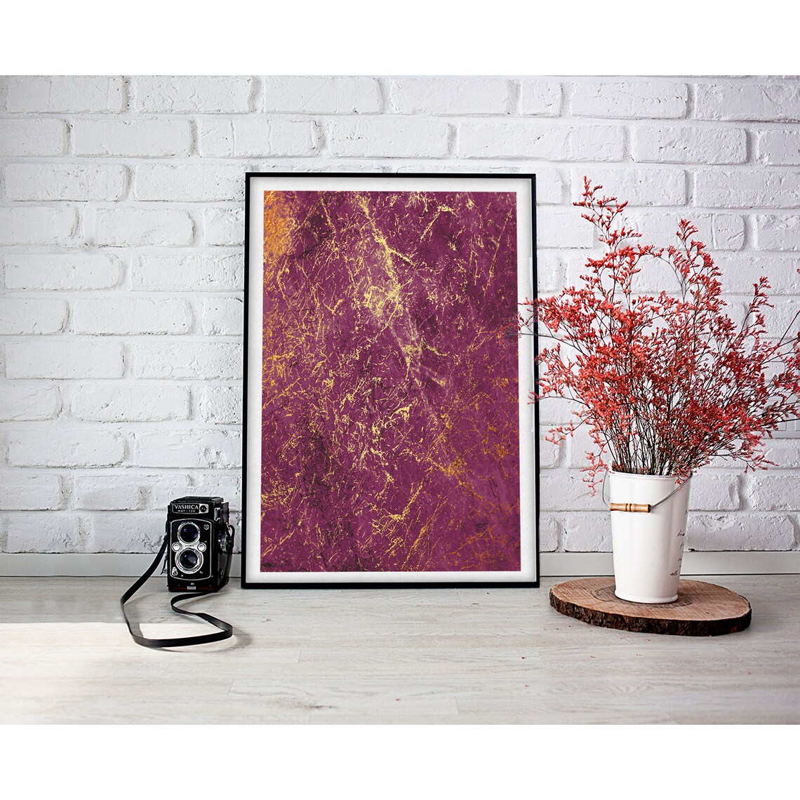 Magenta Pink Marble Gold Vein Textured Modern Glam Art Poster - Image 3