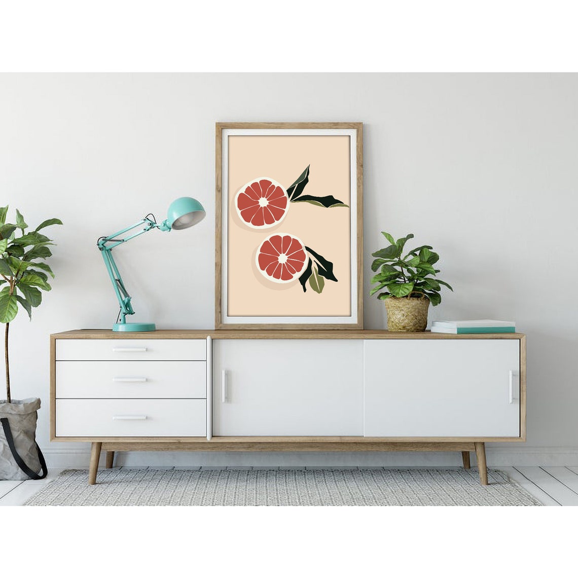 Sliced Grapefruit Pair with Leaves on Cream Kitchen Art Poster - Image 3