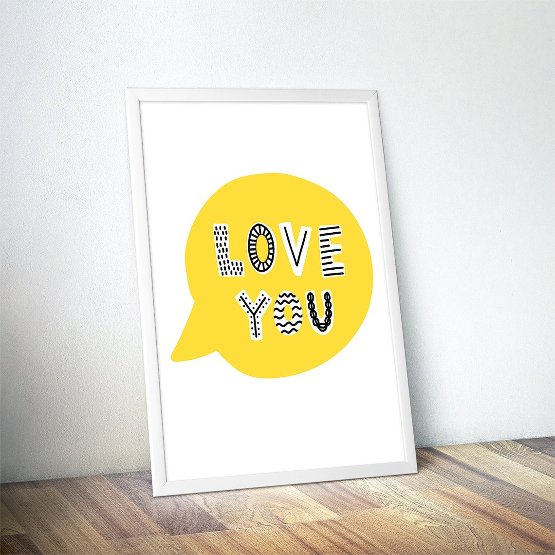 Love You Bright Yellow Speech Bubble Scandi Nursery Art Poster - Image 4