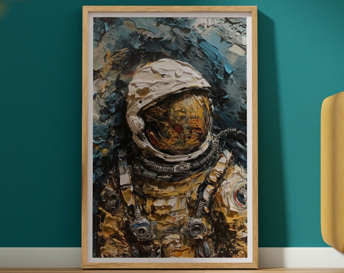 Astronaut Impasto Oil Painting Print Textured White Space Suit Artwork