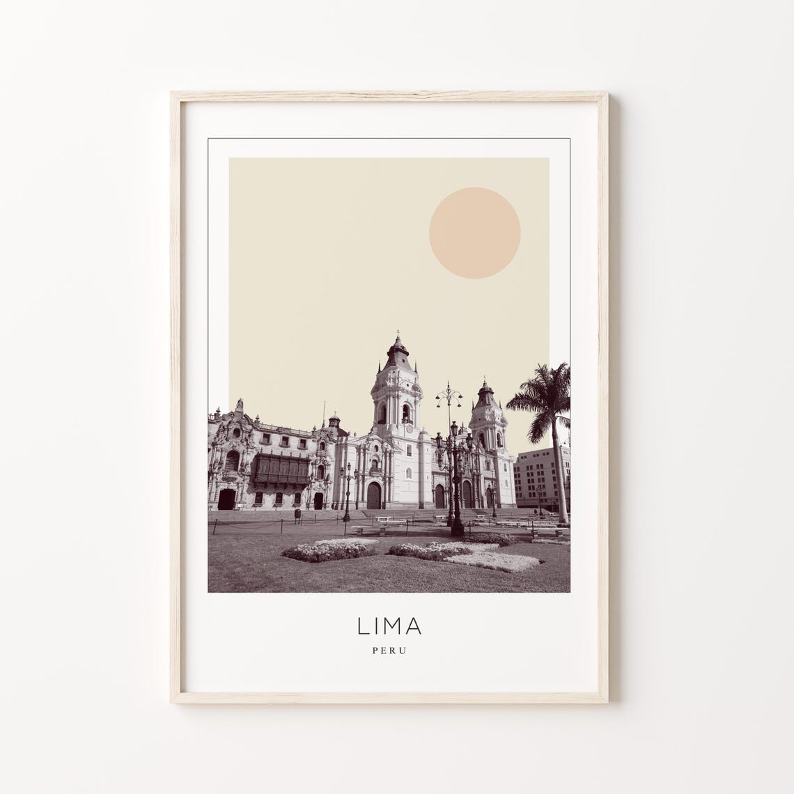 Lima Peru Cathedral Plaza Mayor Minimalist Sun Travel Poster