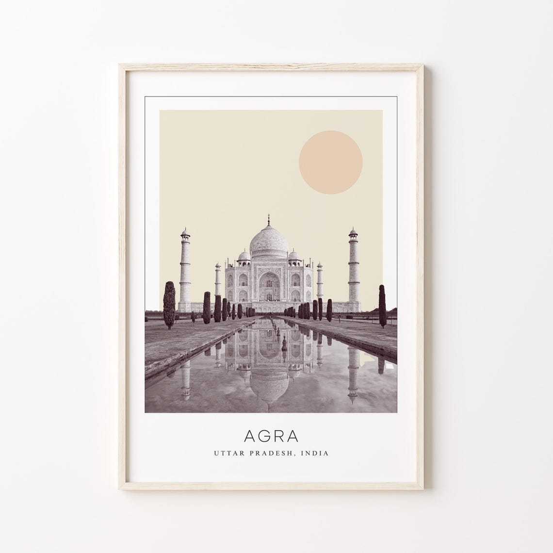 Agra India Taj Mahal Reflection Pool Minimalist Travel Poster