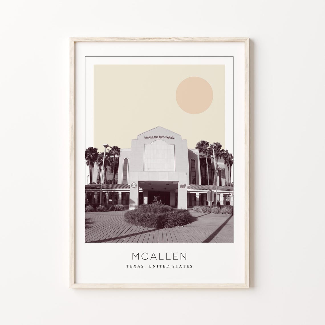 McAllen Texas City Hall with Palm Trees Minimalist Travel Poster