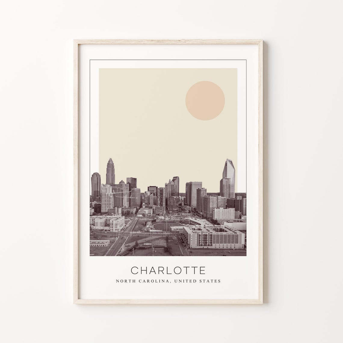 Charlotte North Carolina Downtown Skyline Minimalist Travel Poster