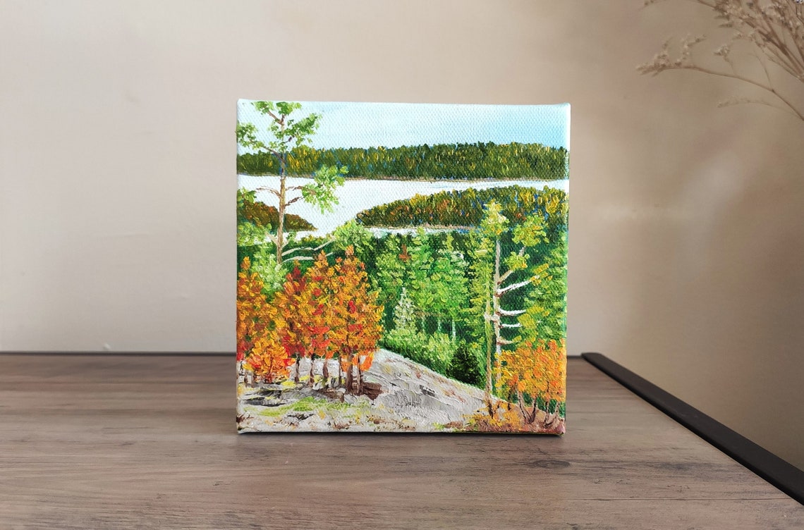 Autumn Forest Lake With Orange Trees Rocky Overlook Fall Art Poster - Image 4
