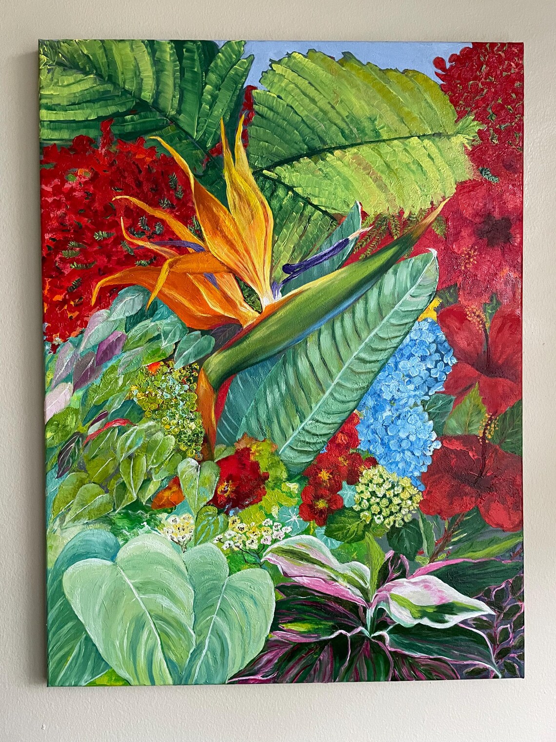 Tropical Botanical Bird of Paradise Flowers Painting Art Wall Print