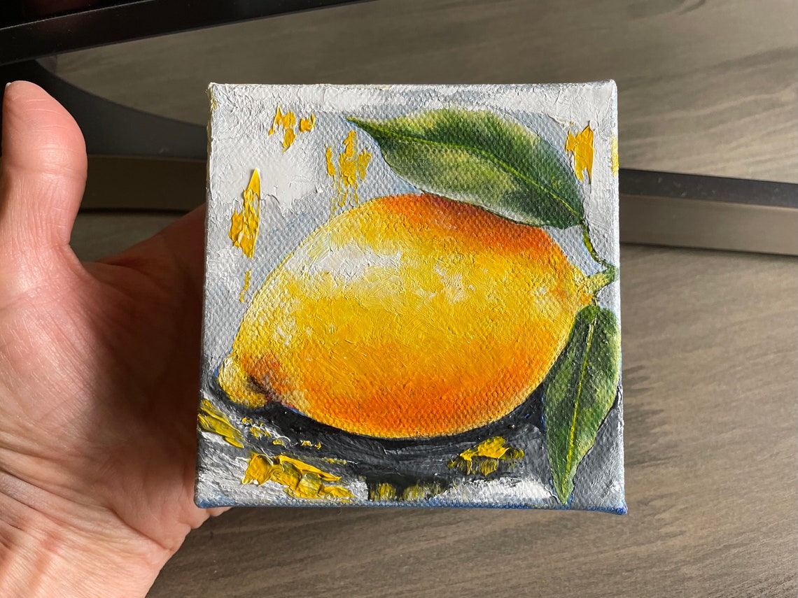 Bright Lemon Fruit Citrus Oil Painting Tiny Kitchen Wall Art Poster - Image 2