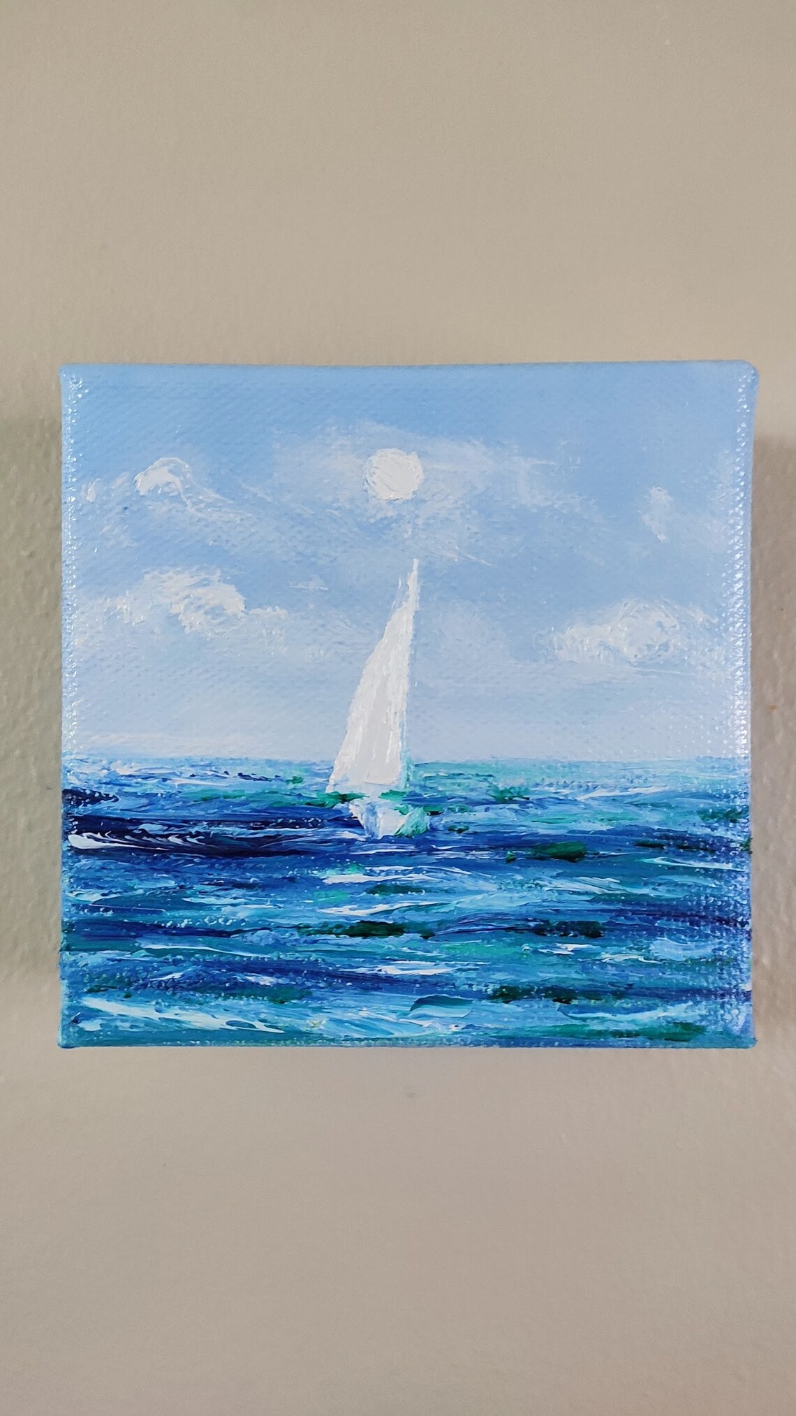 White Sailboat Sailing Under Bright Sun On Sparkling Blue Sea Art Poster - Image 3
