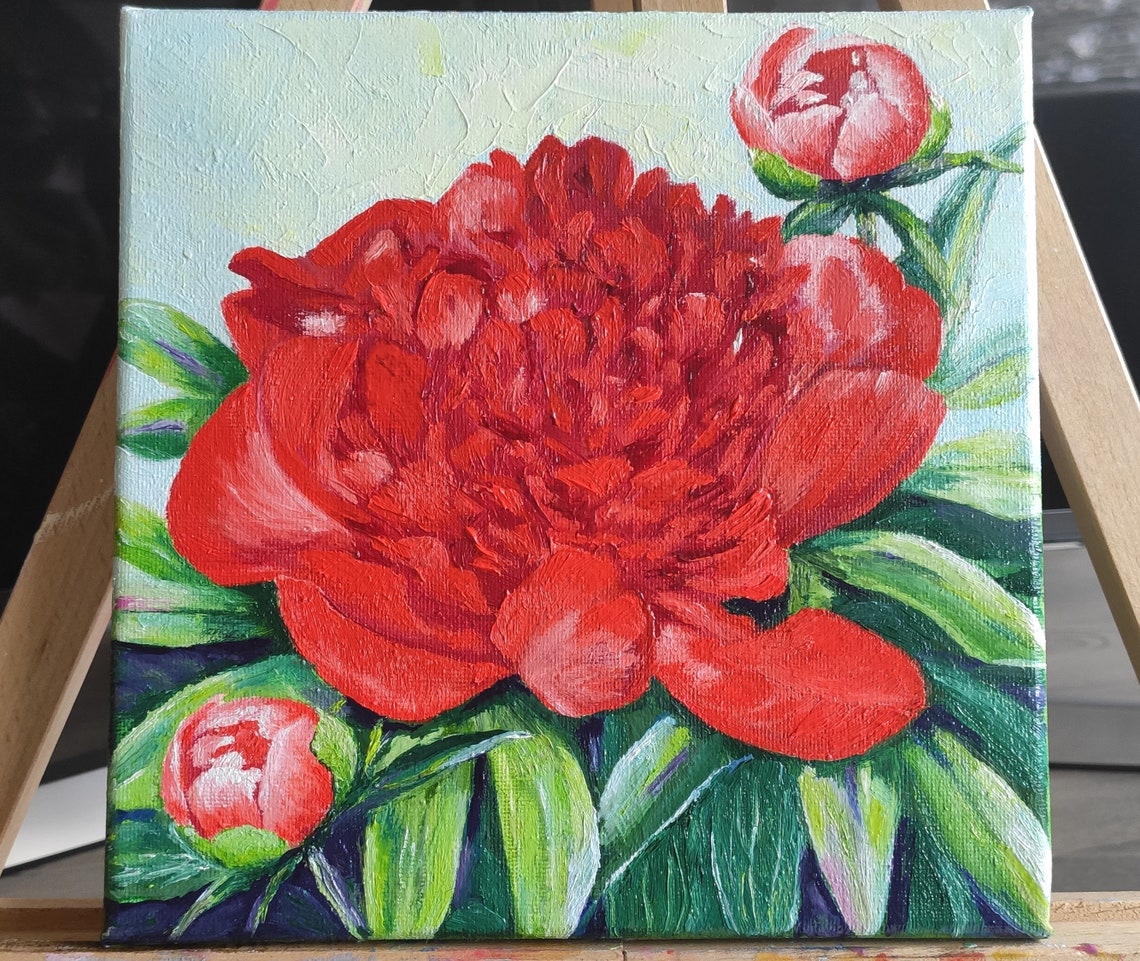 Red Peony Blossom With Buds Close-Up Lush Floral Bloom Art Poster - Image 4