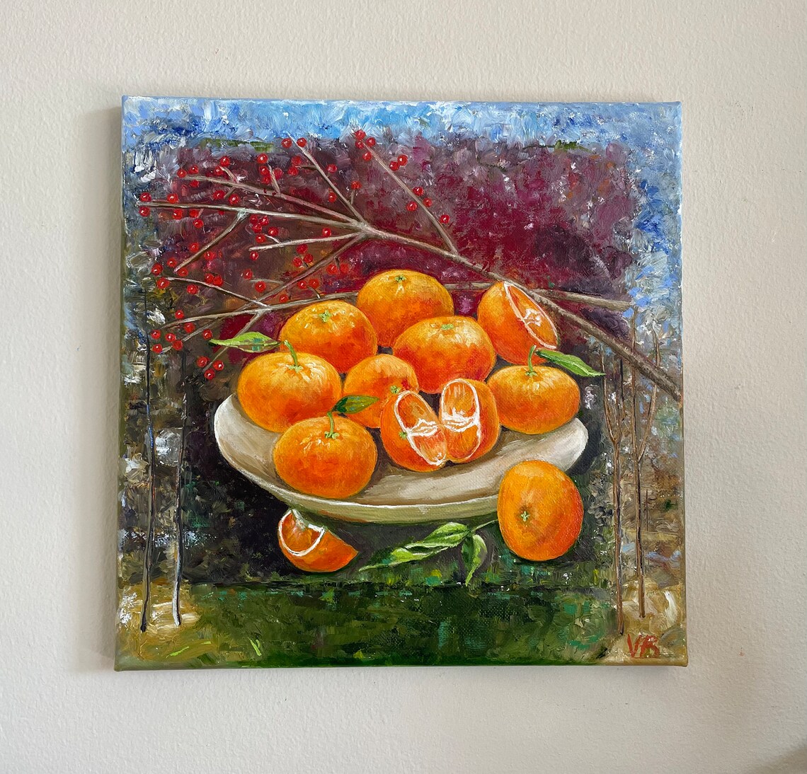 Tangerines Mandarins Original Handmade Oil Painting On Clementine Citrus Oil Painting Gallery Wall Art One Of A Kind Gift - Image 4