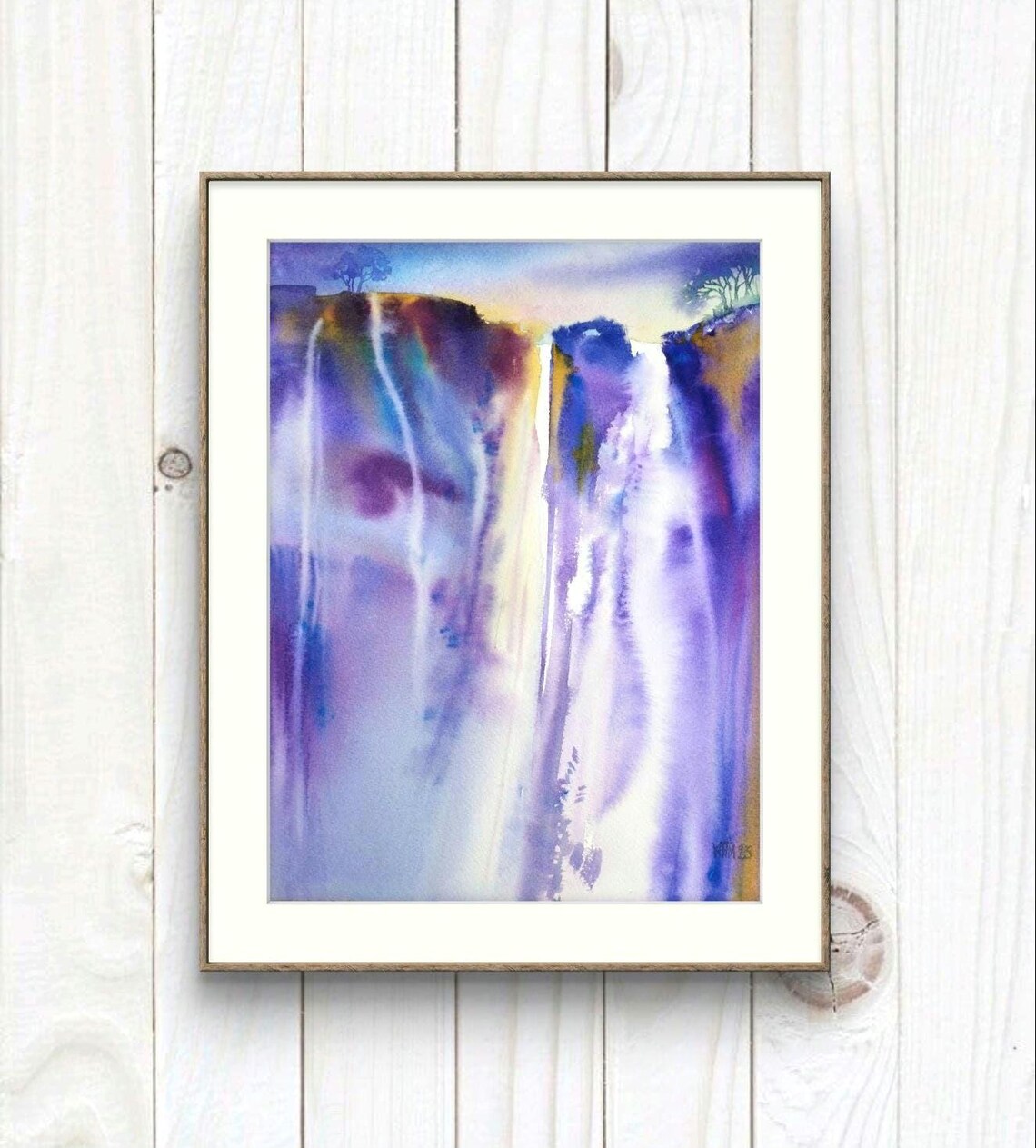 Abstract Waterfall Painting Waterfall Nature Original Watercolor Mountain Waterfall Landscape Wall Art Handmade Decoration