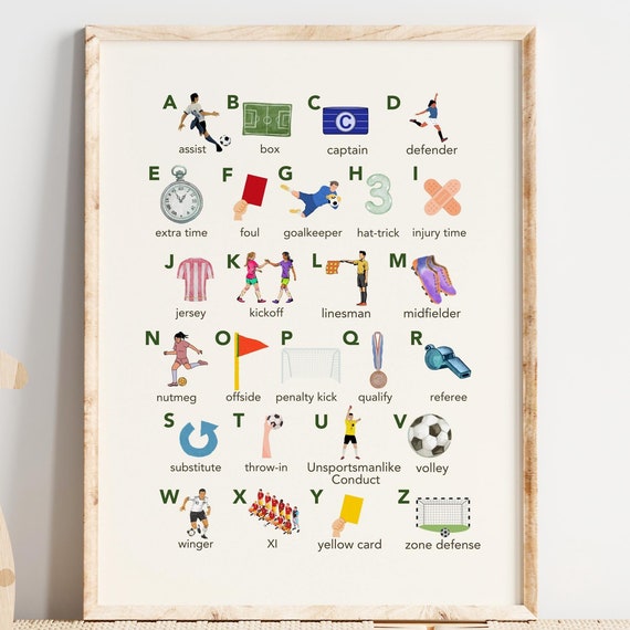 Soccer Alphabet Nursery Print Wall Art Football Gift Sports Boys Room Kids Abcs