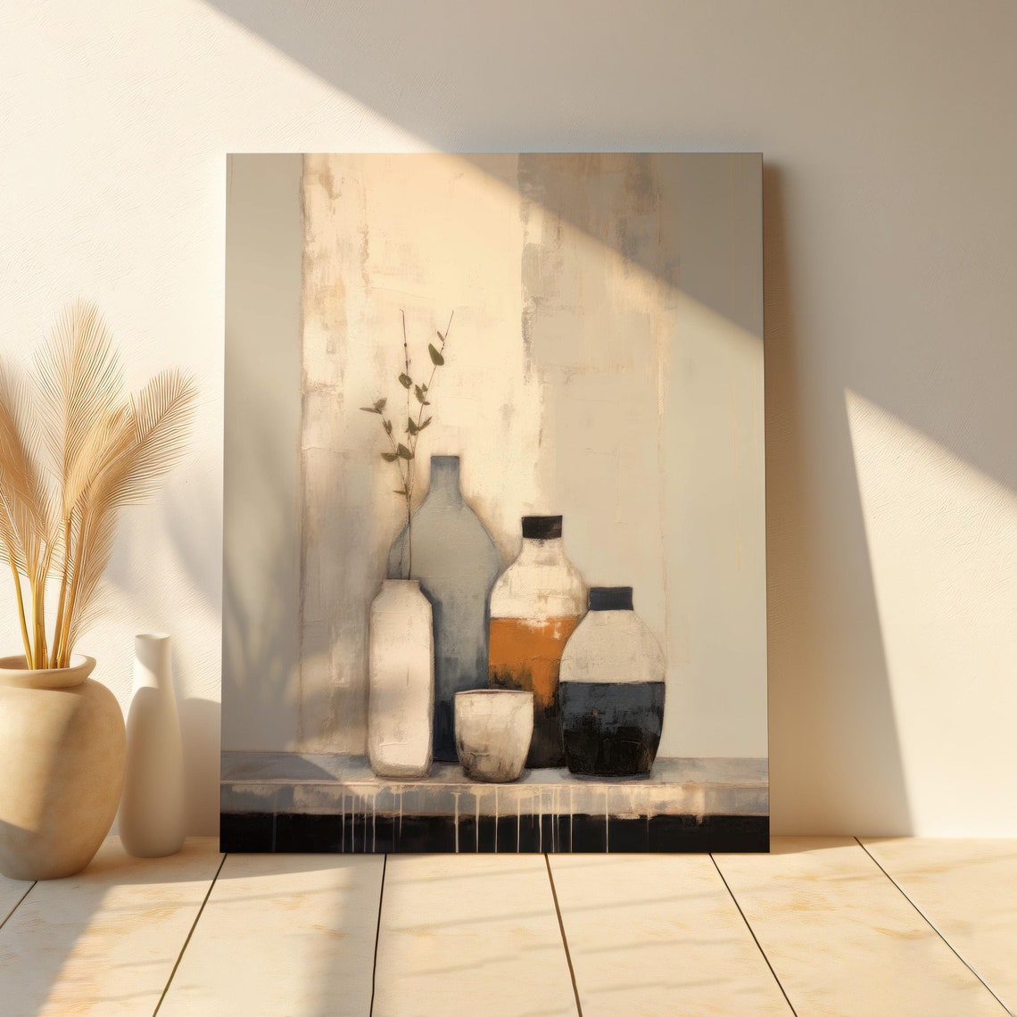 Neutral Still Life Vases Amber Bottle Modern Minimalist Wall Art